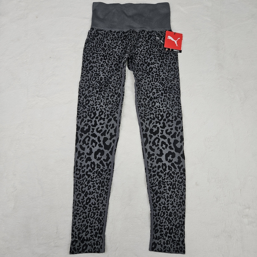 Puma High Waisted Workout Leggings Black Leopard Yoga Pants Women's Size Small